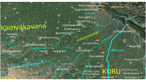 Image 5: The four cornered Kurukshetra and the holy-spots along the banks of Saraswati flowing to the north of Kurukshetra. 