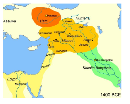The Mitanni kingdom, located in present-day Syria and Anatolia. 
