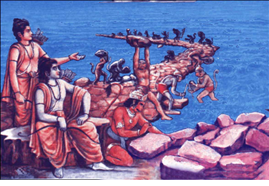 Shri Rama supervising the construction of bridge (Rama Setu) to Sri Lanka, in Ramayana.
