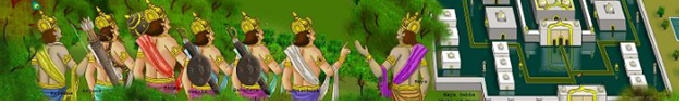 Krishna with his political allies and kin, viz. the Pandavas. Painting & Illustration – by Jijith Nadumuri Ravi