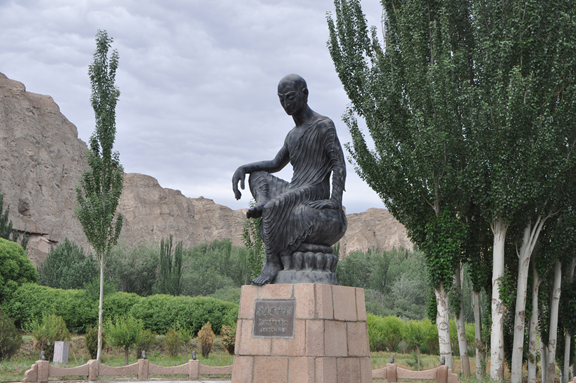 Statue of Kumarajiva in front of Kizil Caves, Kuqa, Xinjiang, China. Photo Courtesy Yoshi Canopus