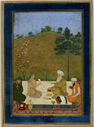 Dara Shikoh in the company of holy men. This painting is ascribed to Dal Chand. Courtesy Wikimedia Commons.